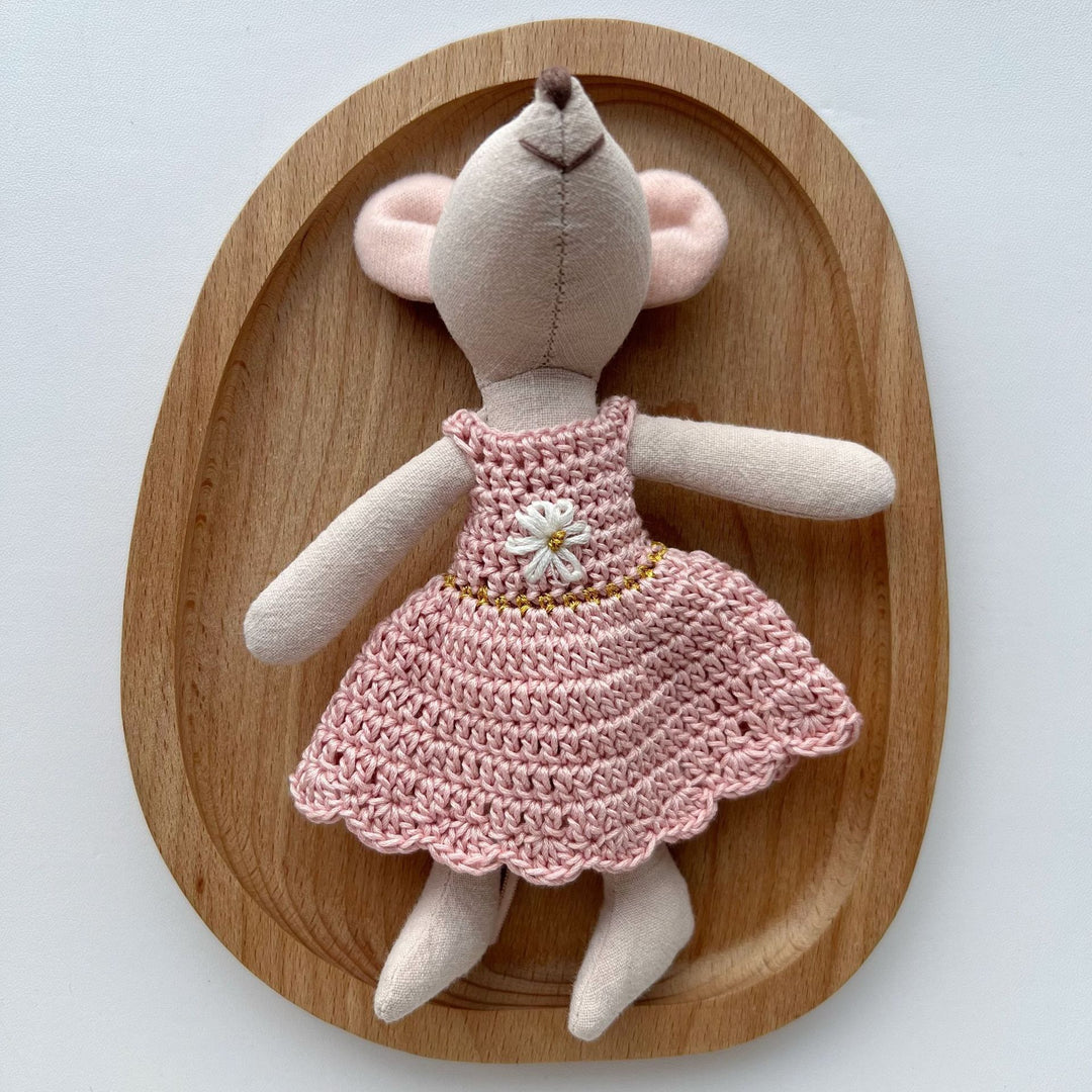 Artisan Linen Play Mouse Doll with Gingham Dress