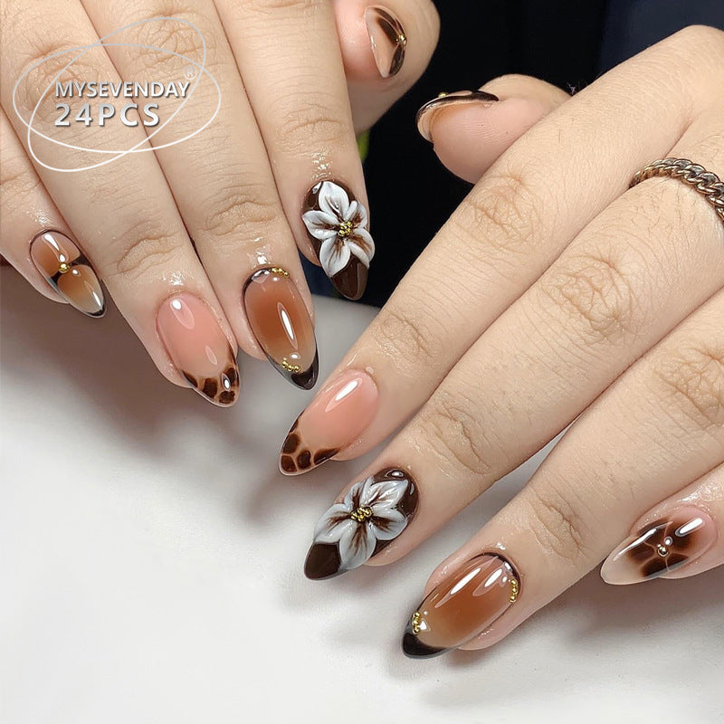 Artistic Press-On Nail Set with Floral and Color Block Design Kalsten
