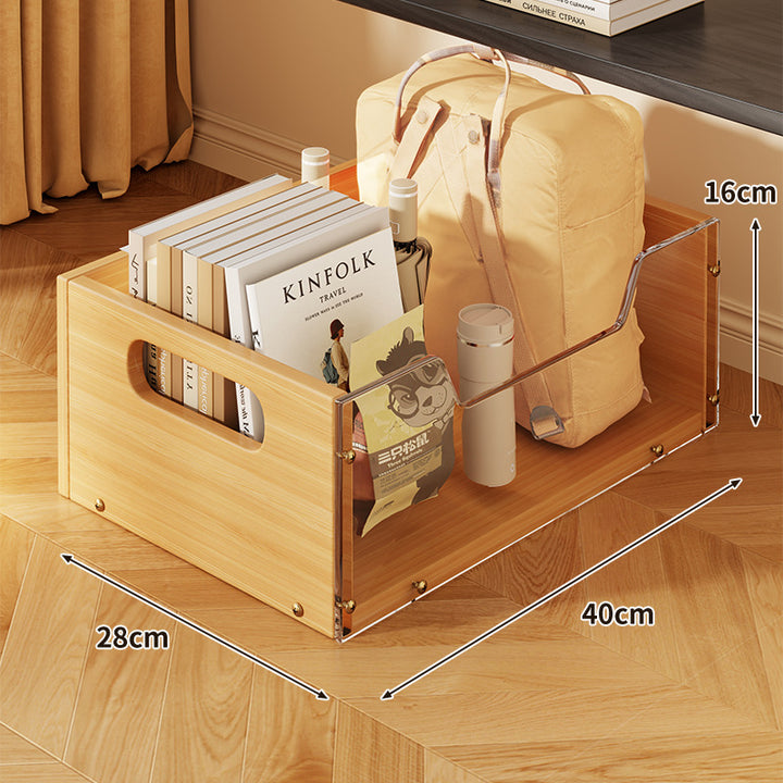 Mobile Wire Mesh Storage Crate with Walnut-Style Wooden Side and Locking Swivel Wheels