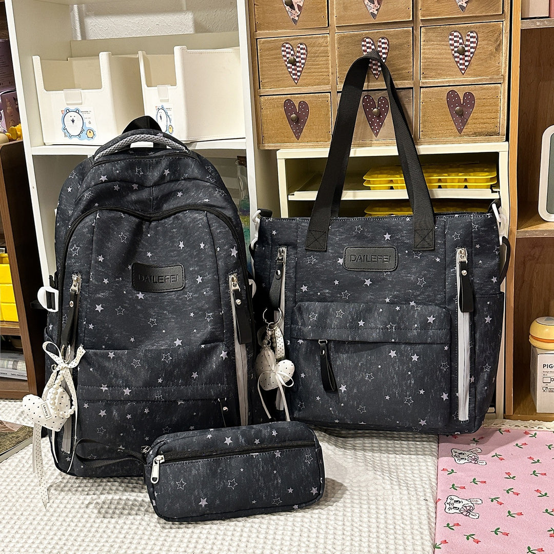 Star-Print Multi-Pocket Backpack Set