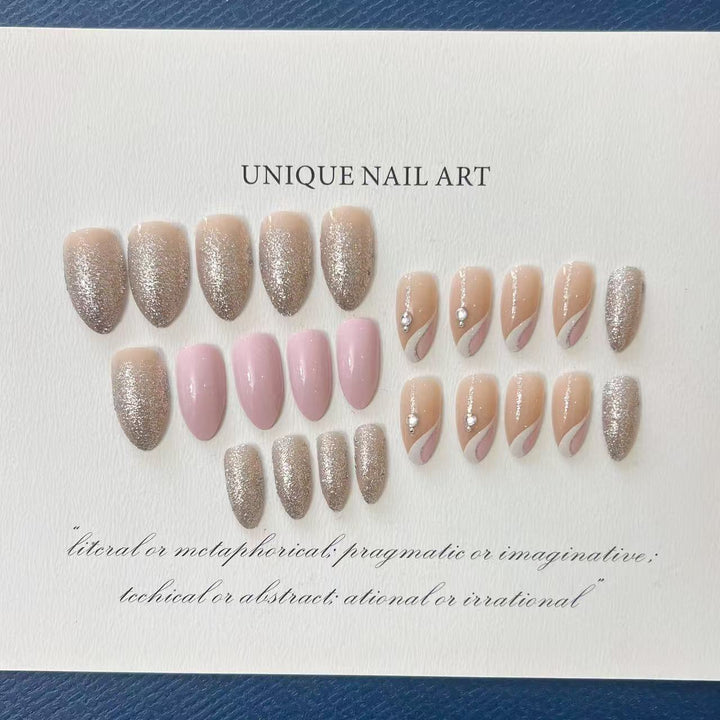 Elegant Artificial Nail Tips with Glitter Accents Kalsten