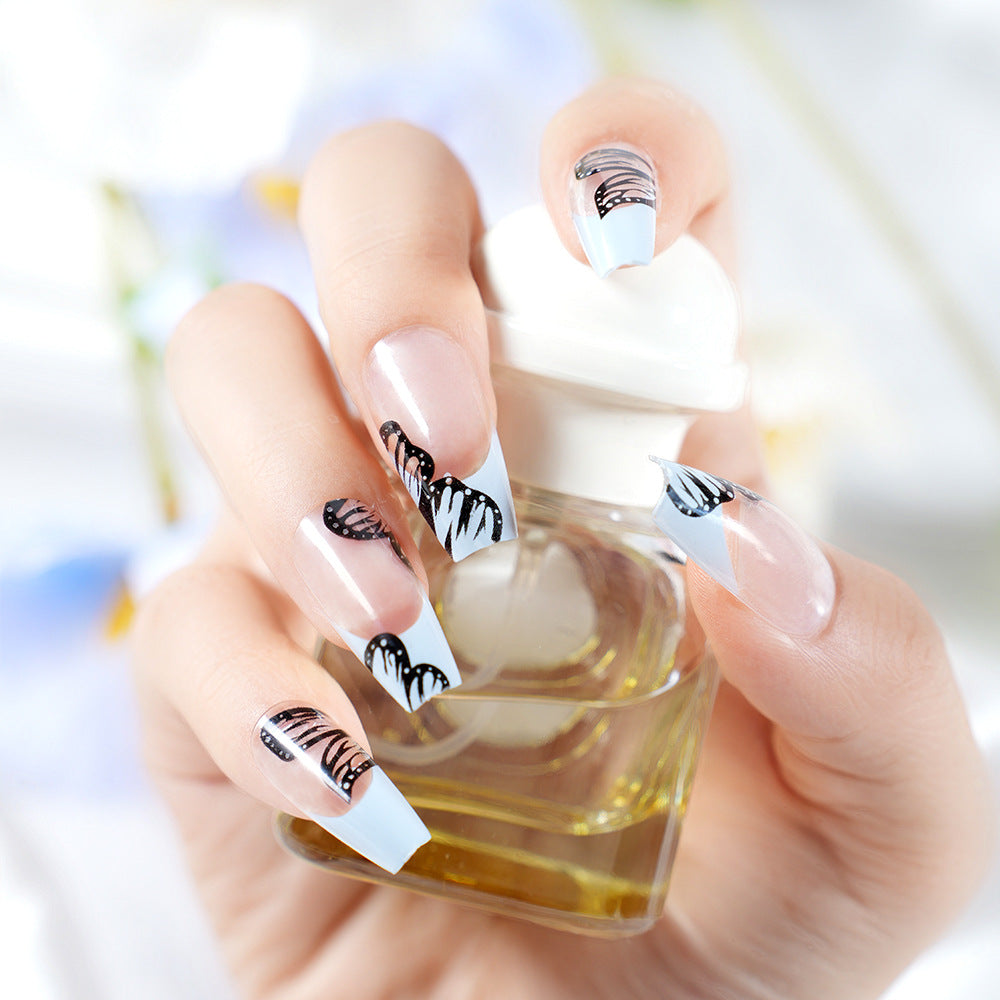 Artistic Long Coffin Press-On Nails with Butterfly Design Kalsten