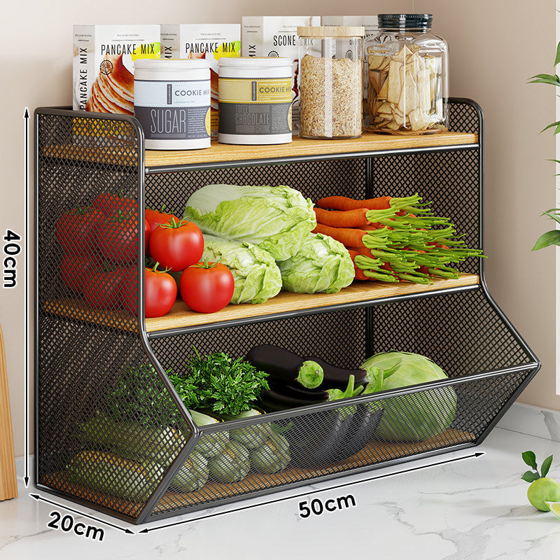 Triple-Tier Metal Mesh Countertop Produce and Pantry Organizer