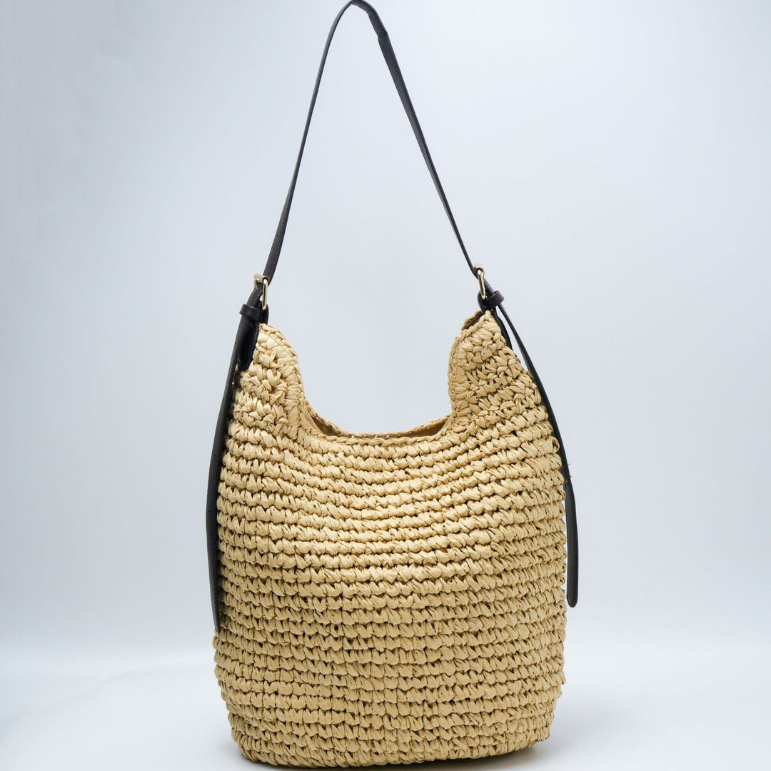Braided Shoulder Bag Made of Natural Material with Elegant Leather Accents Kalsten