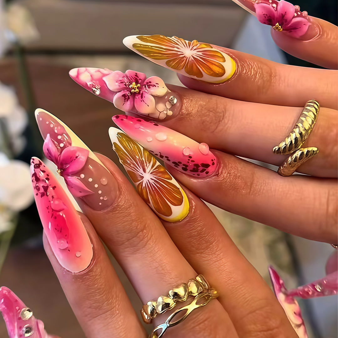 Floral Design Stiletto Nail Extensions Kalsten