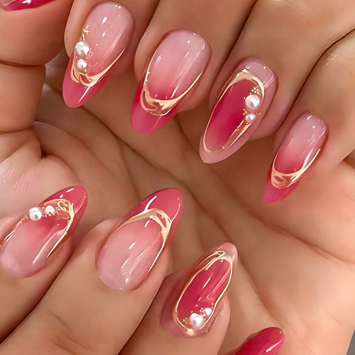 Acrylic nail set with elegant ombré designs and glitter accents Kalsten