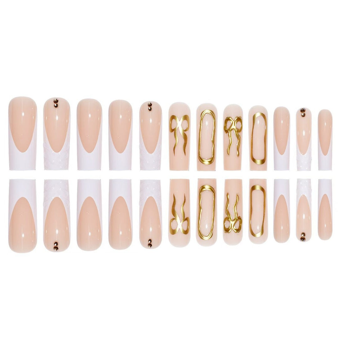 Artistic 3D Press-On Nail Set with Decorative Gold Accents Kalsten