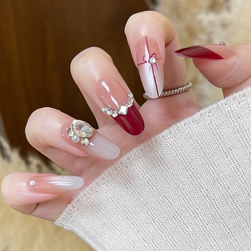 Elegant Decorative Press-On Nail Set with Rhinestone Accents Kalsten