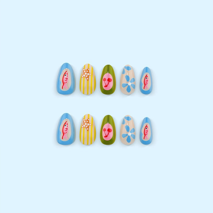 Artificial nails with playful fruit and flower motif Kalsten
