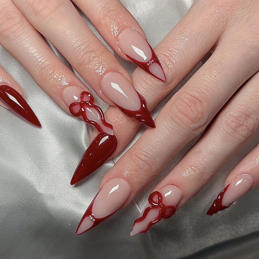 High-quality artificial nail set with elegant tips and bow decorations Kalsten