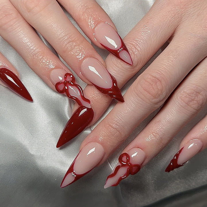 High-quality artificial nail set with elegant tips and bow decorations Kalsten
