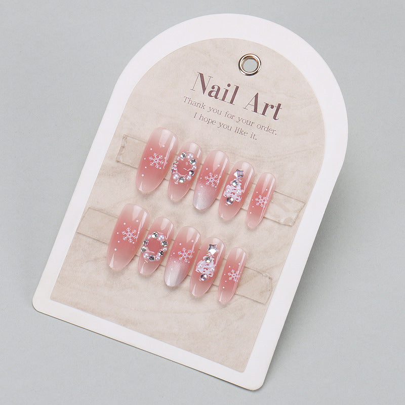 Elegant Press-On Nail Design with Rhinestone Accents Kalsten