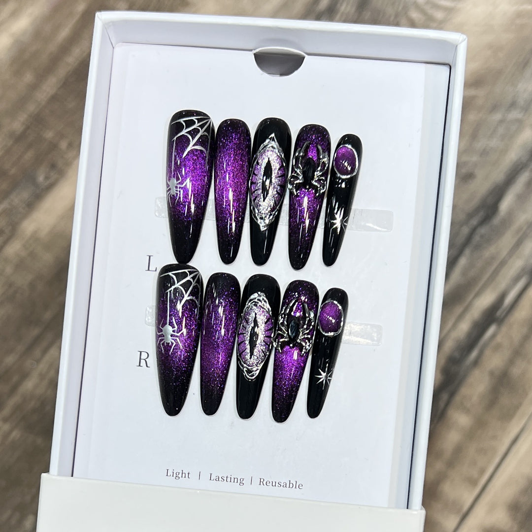 Glamorous Stiletto Press-On Nail Art Set with Celestial Design Kalsten