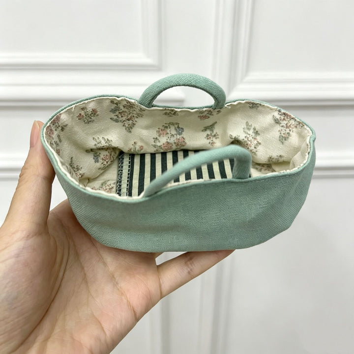 Small Linen Cosmetic Pouch with Floral Cotton Lining