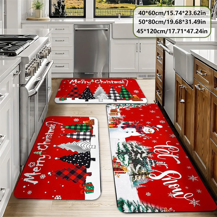 Festive Holiday-Themed Kitchen Mat Set