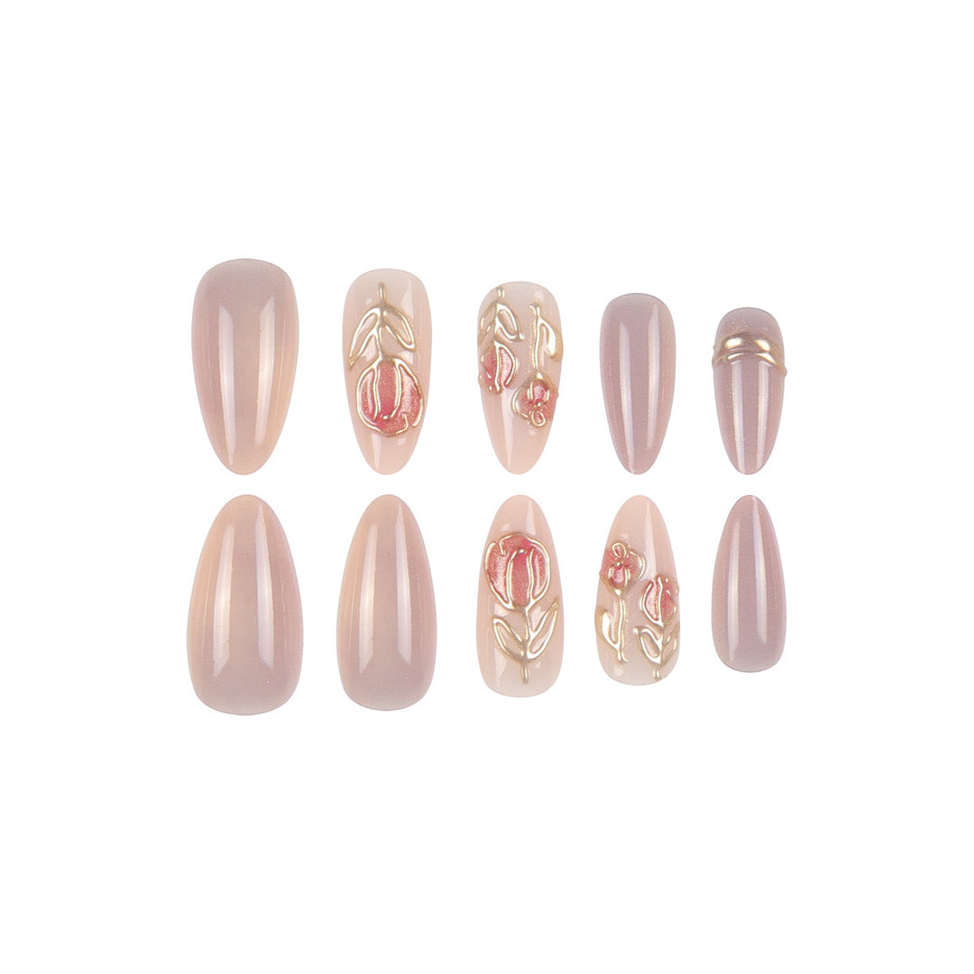 Elegant Stiletto Press-On Nail Set with Artistic Floral Design Kalsten