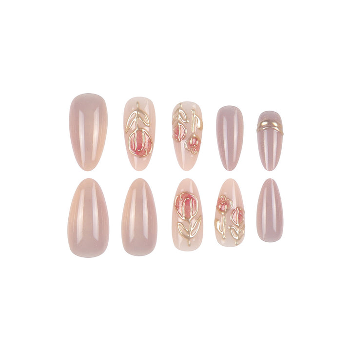 Elegant Stiletto Press-On Nail Set with Artistic Floral Design Kalsten