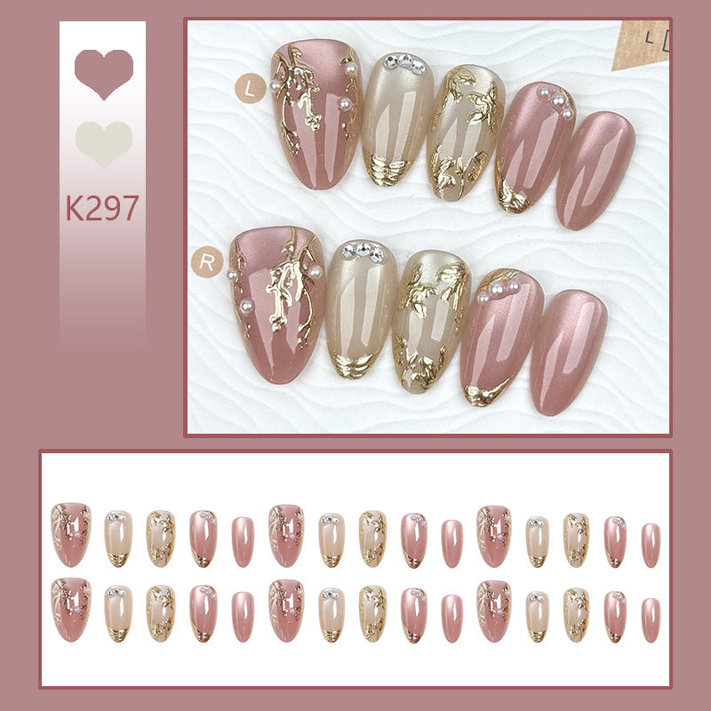 Artificial Nail Set with Elegant Golden Decorations Kalsten
