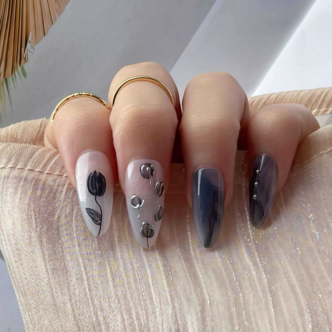Artistic Stiletto Press-On Nail Design with Contemporary Accents Kalsten