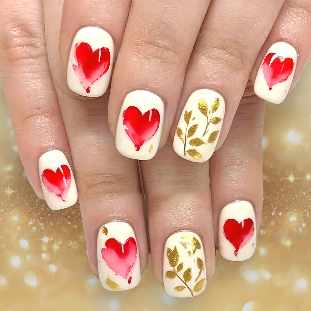 Romantic Heart-Designed Press-On Nail Art Set Kalsten