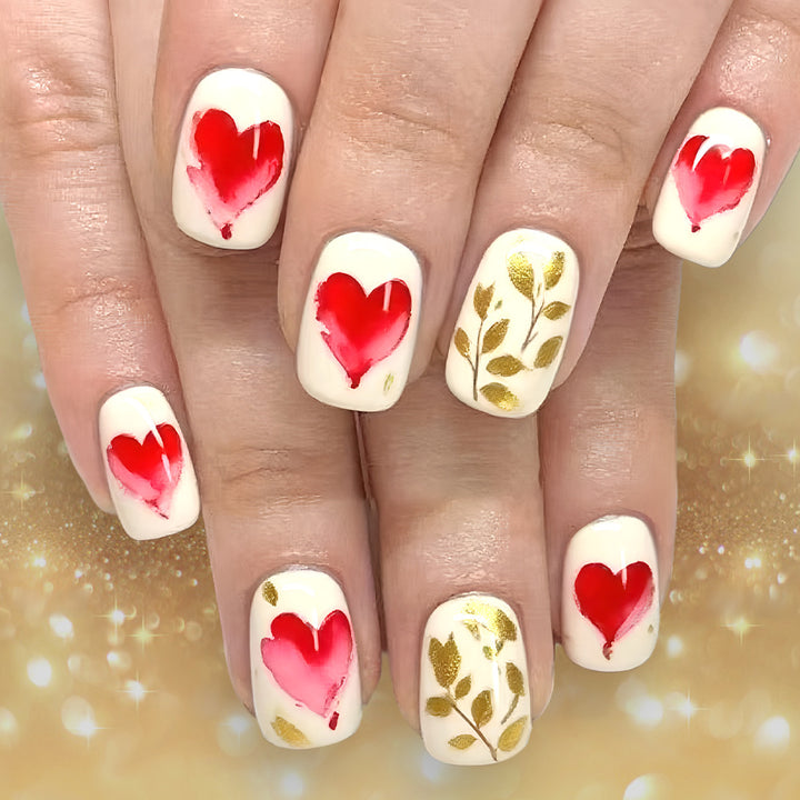 Romantic Heart-Designed Press-On Nail Art Set Kalsten
