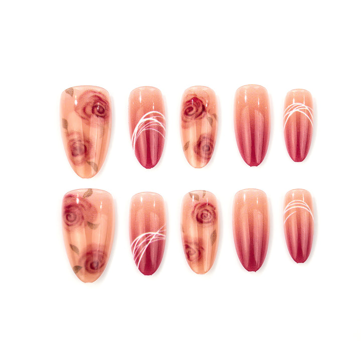 Elegant Floral-Patterned Press-On Nail Art Kalsten