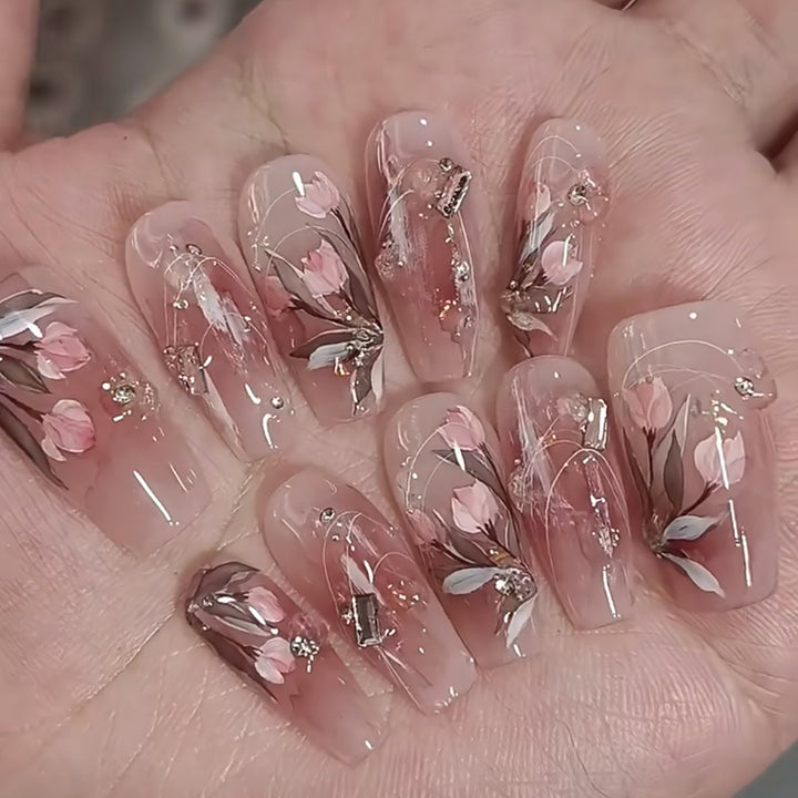 Elegant Gel Press-On Nails with Rhinestone and Glitter Accents Kalsten