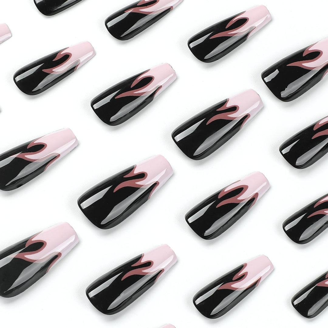 Artistic nail extensions with gradient and flame design Kalsten