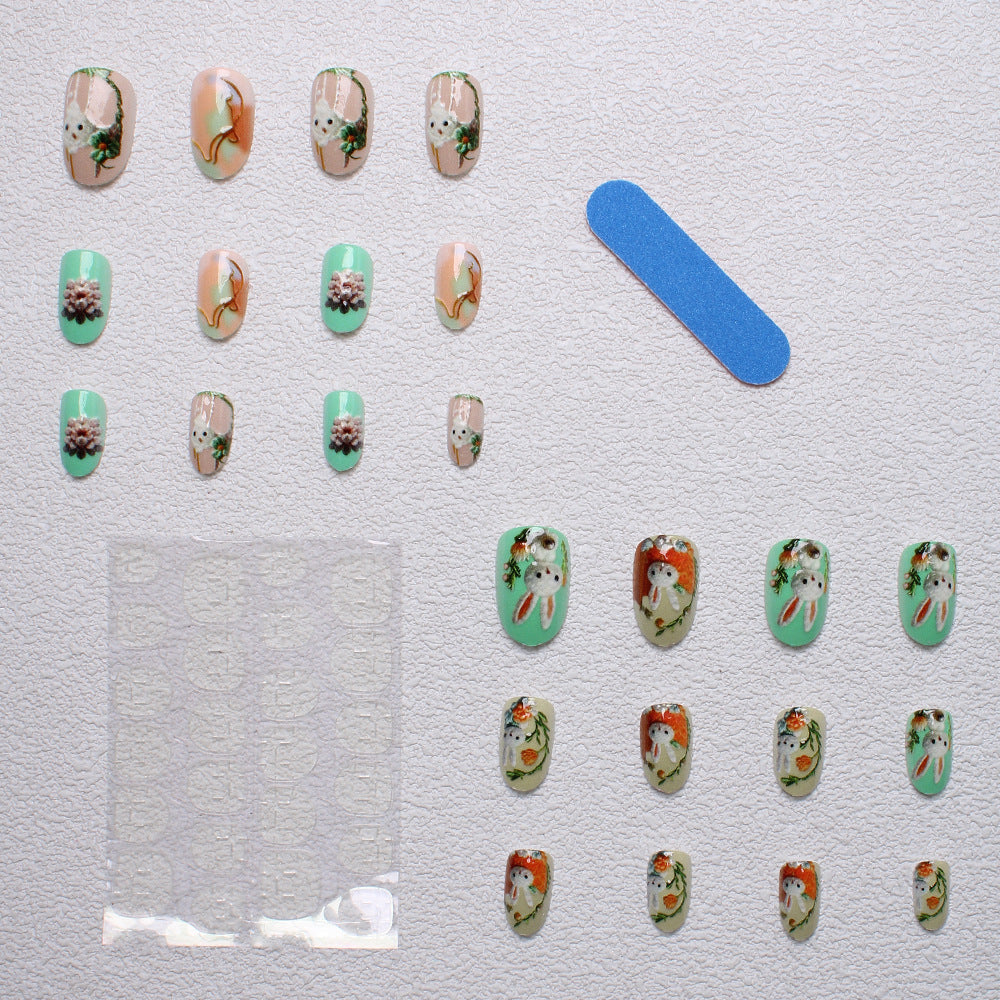 Whimsical Bunny-Themed 3D Press-On Nail Art Kalsten