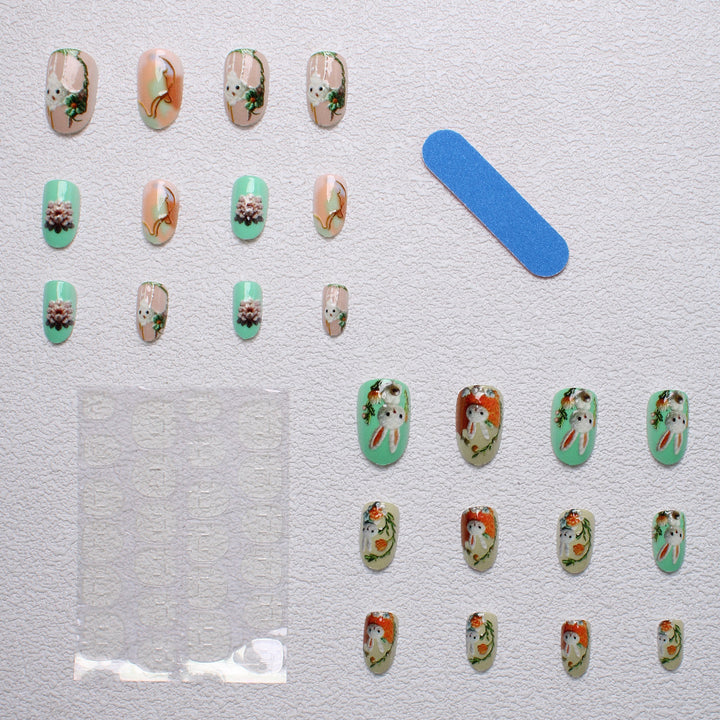 Whimsical Bunny-Themed 3D Press-On Nail Art Kalsten