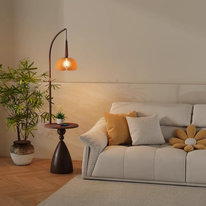 Elegant Arc Floor Lamp with Integrated Side Table