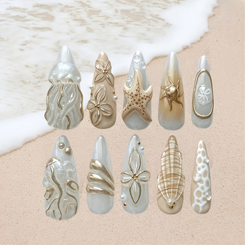 Elegant artificial nails with maritime motifs Kalsten