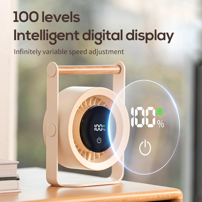 Unisex nano portable battery table fan with digital LED display and wood handle Kalsten