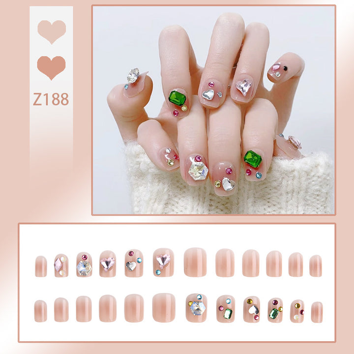Acrylic nail set with sparkling 3D applications and beautiful heart designs Kalsten