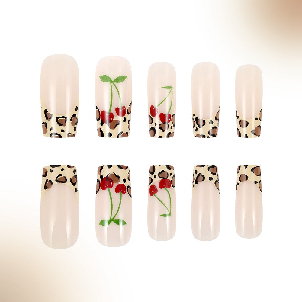 Artistic Leopard Print and Cherry Floral Press-On Nails Kalsten