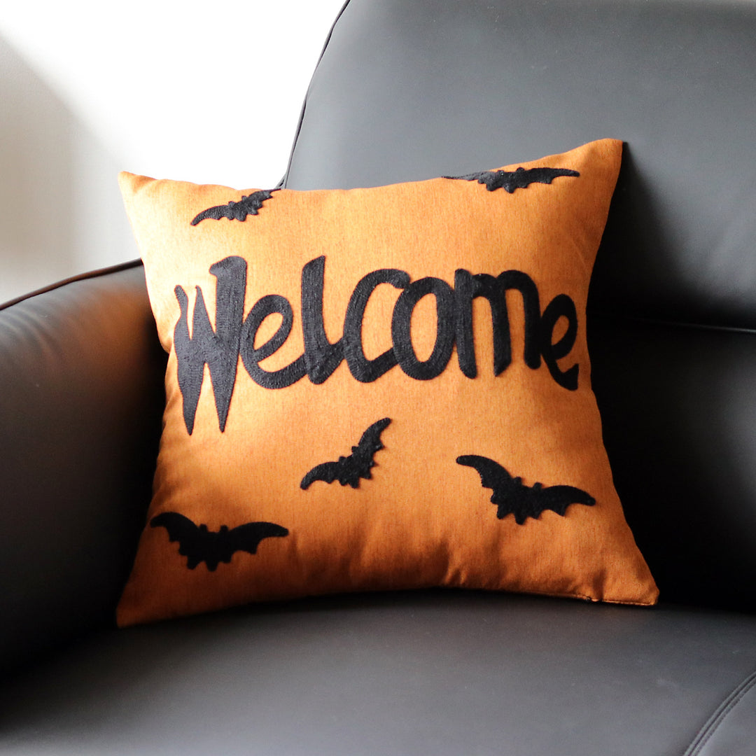 Embroidered Autumn Pumpkin Velvet Accent Pillow Cover