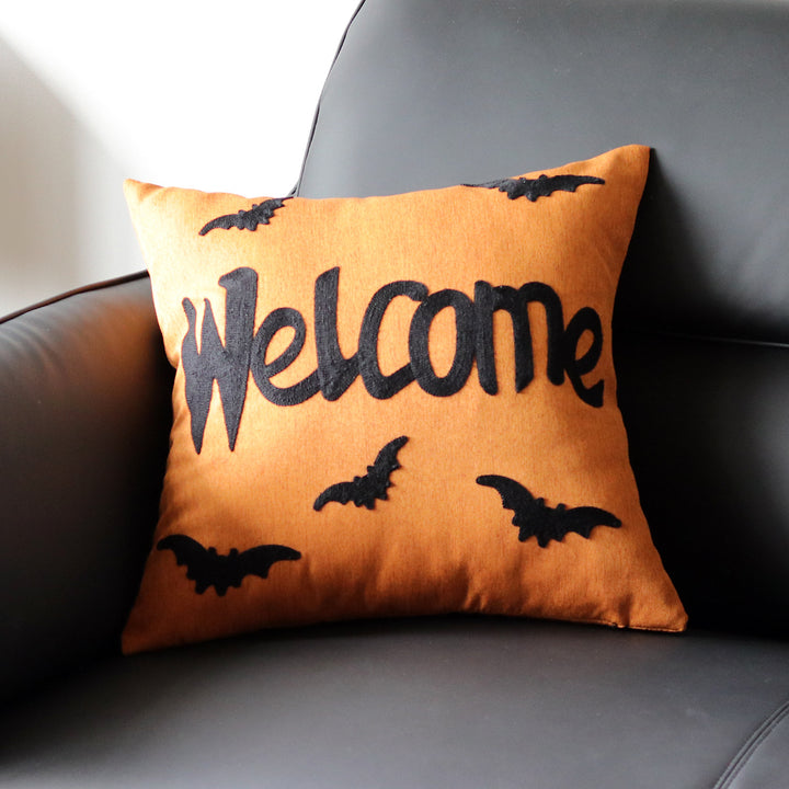 Embroidered Autumn Pumpkin Velvet Accent Pillow Cover