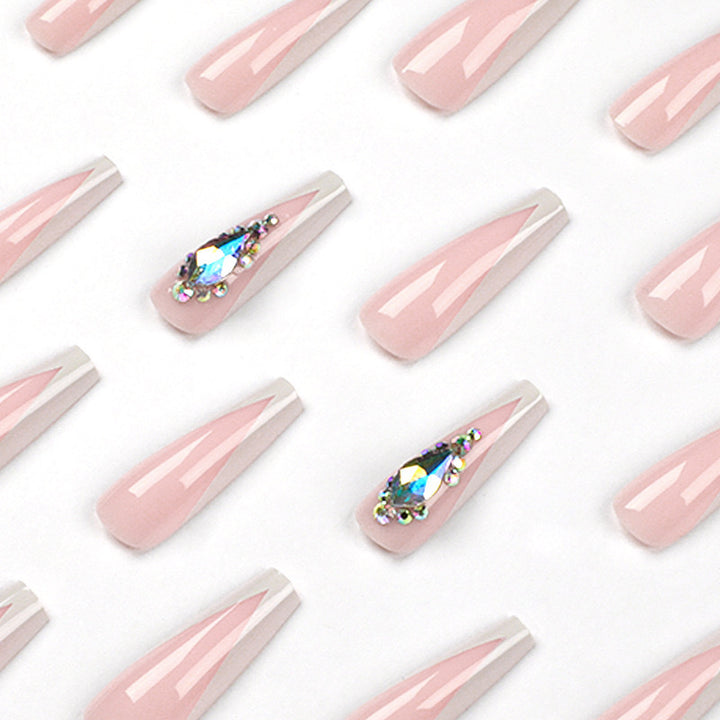 Artificial nails with elegant tips and rhinestone detail Kalsten