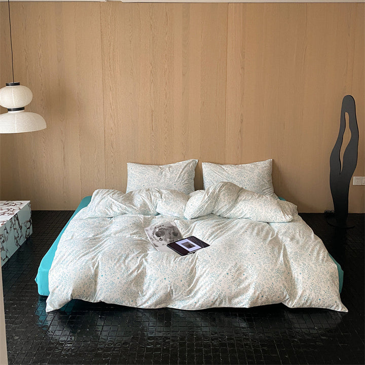 Finest cotton satin bed cover set with delicate floral print and breathable comfort cover