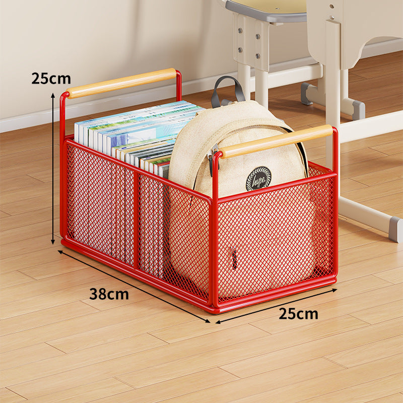 Metal Mesh Floor Storage Crate with Wooden Carry Handles