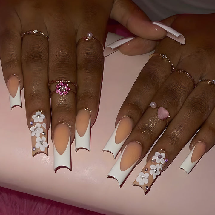 Floral Embellished Stiletto Press-On Nails Kalsten