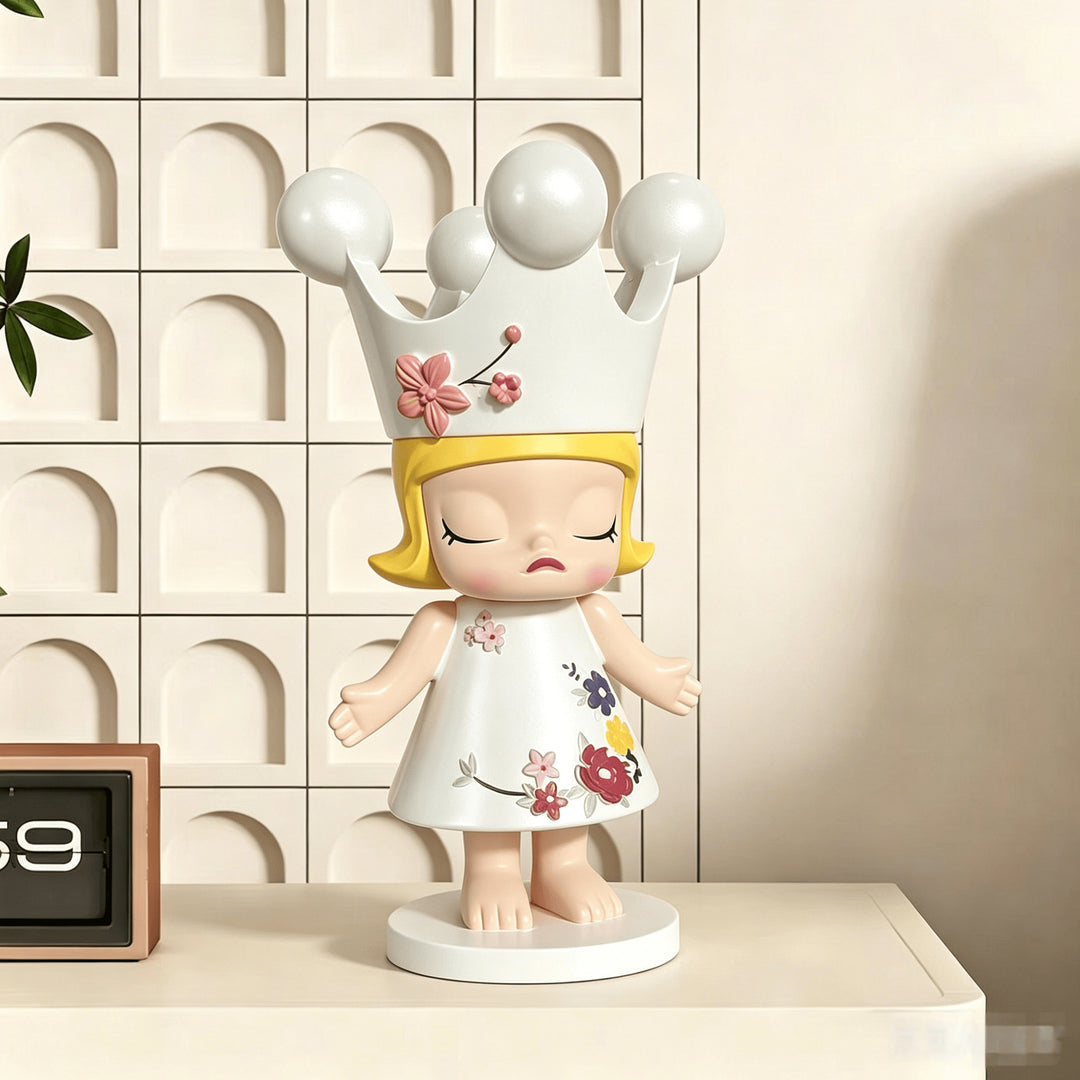 Decorative Crowned Doll Figurine for Home Display