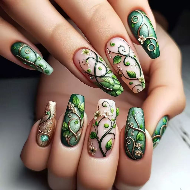 luxurious artificial nail set with floral designs and detailed accents Kalsten
