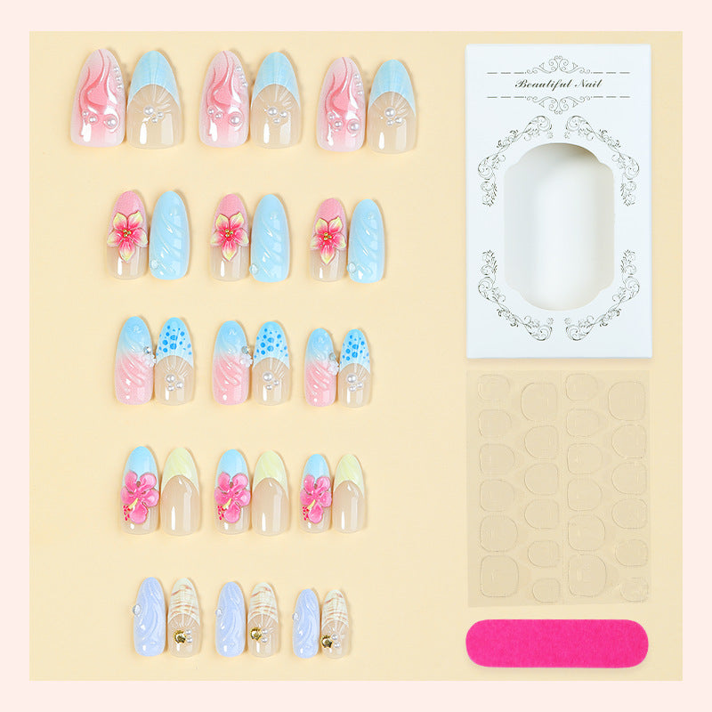 Artificial Nail Set with Eye-Catching Shell and Flower Designs Kalsten