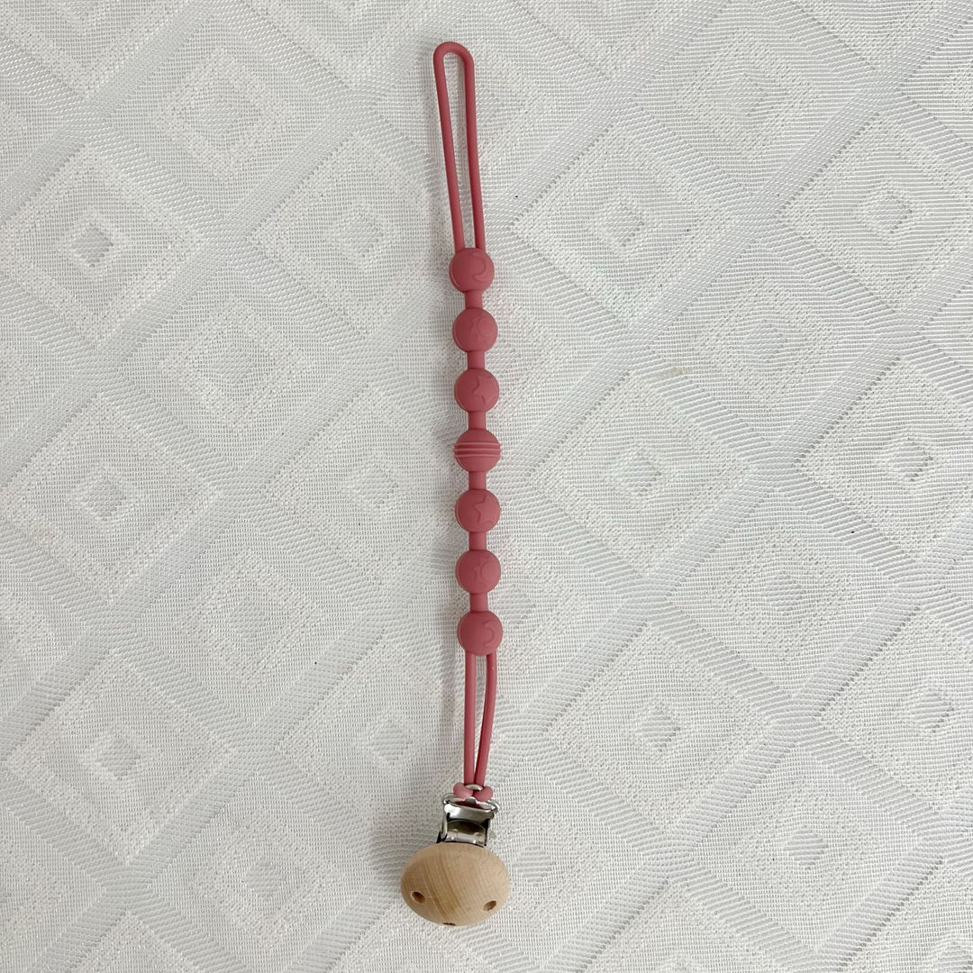 Silicone Beaded Pacifier Lanyard with Wooden Safety Clip