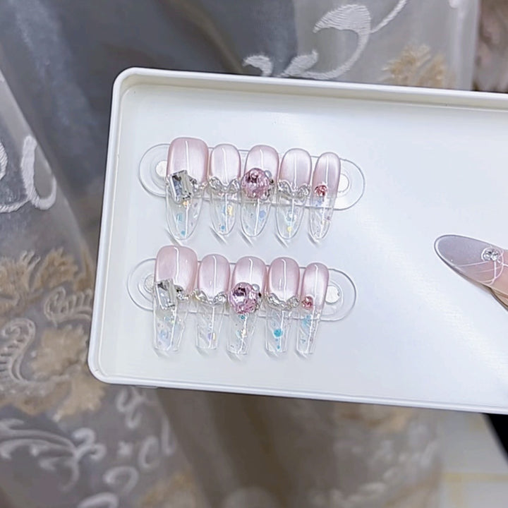 Elegant Decorative Press-On Nail Set with Gem Accents Kalsten