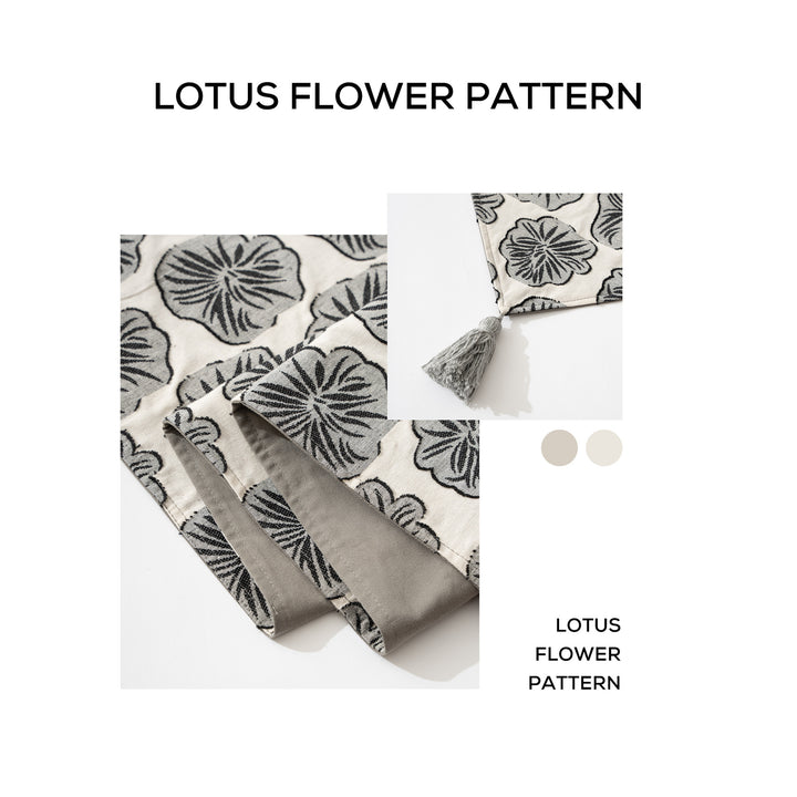 Woven double-sided linen table runner with tassels and hand-drawn swallow print Kalsten