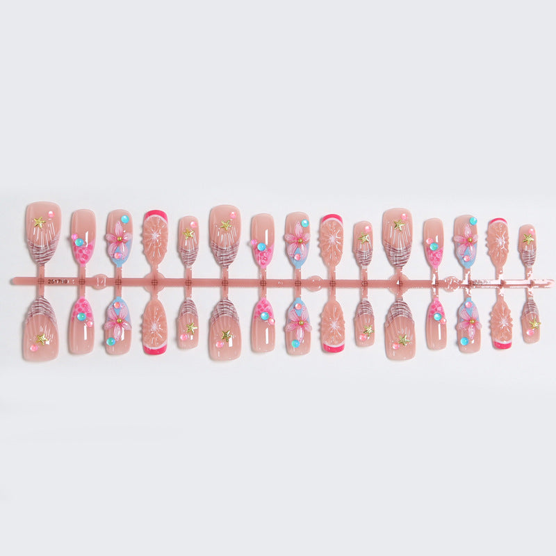 Art nail set with colorful blooming 3D applications Kalsten