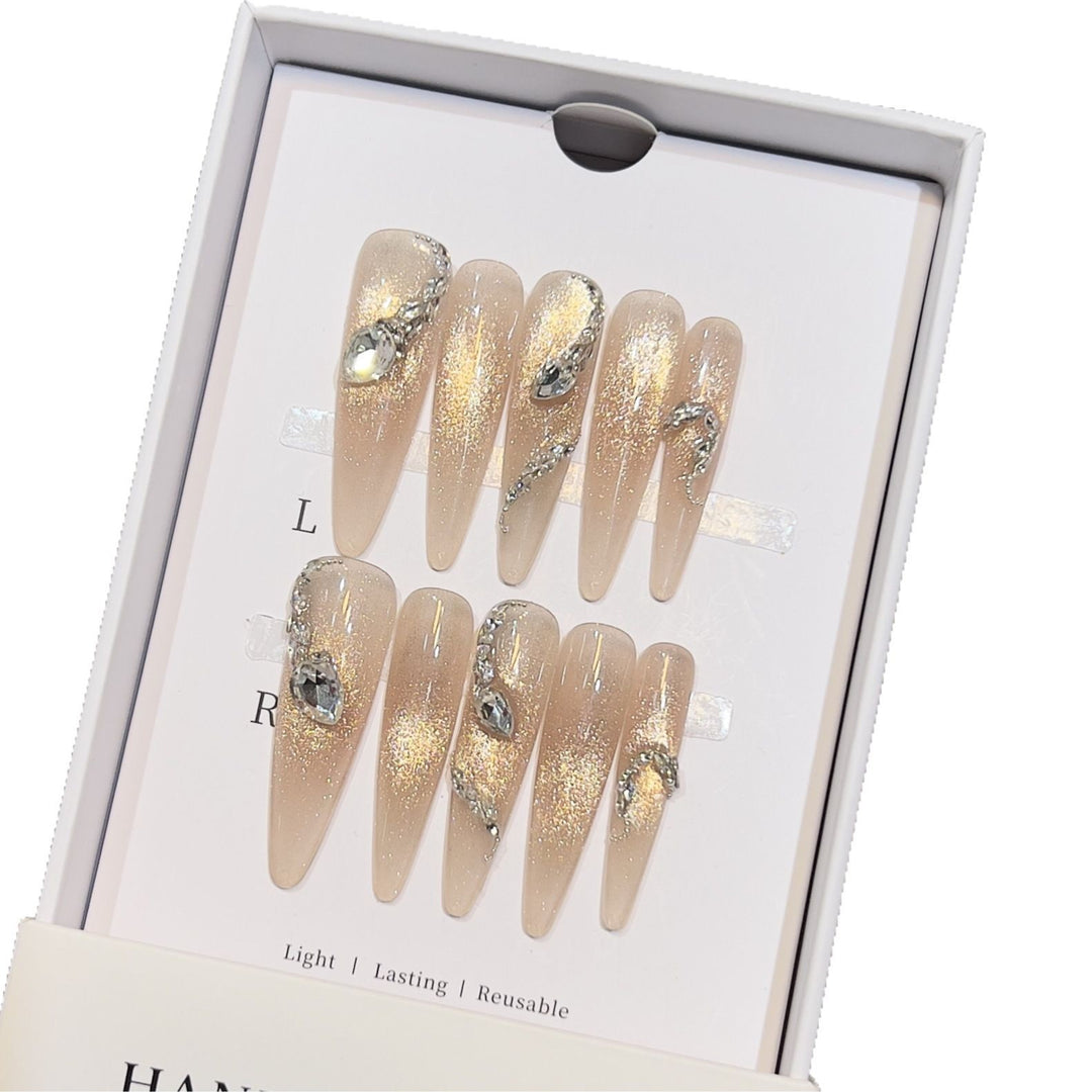 Decorative Stiletto Press-On Nail Art Set with Crystal Accents Kalsten