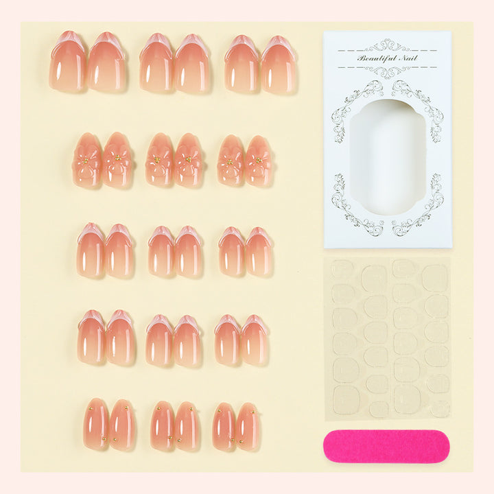 Decorative Press-On Nail Set with Floral Accents kalsten 1788495814